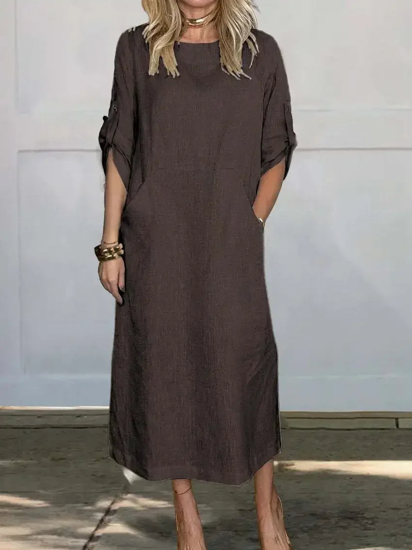 Dávena – Vestido de noche fluido con caída drapeada en corte A para mujer