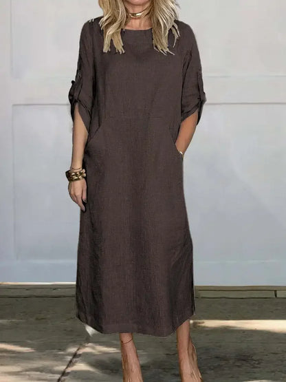 Dávena – Vestido de noche fluido con caída drapeada en corte A para mujer
