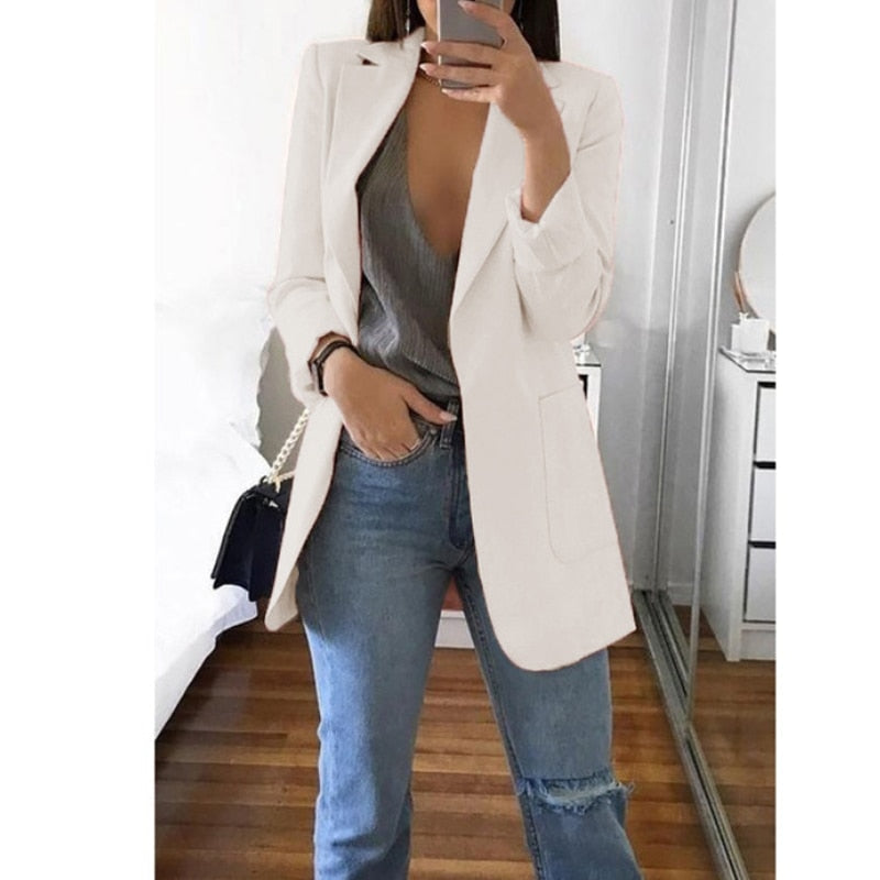 Blazer larga entallada con diseño abierto – VELARIA