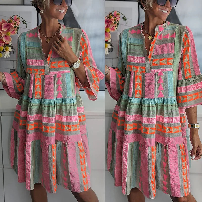 Vestido túnica bohemio con capas fluidas y escote en V – LISÉNA