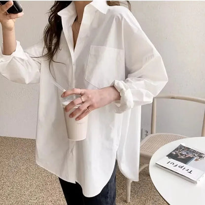 Selvyn – Blusa oversized de botones y manga larga para mujer