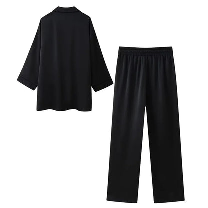 Conjunto elegante de blazer cruzada y pantalón palazzo para mujer – VÉRONIQUE