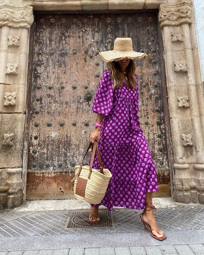 Vestido largo elegante con bordados y caída fluida – ZAIRA