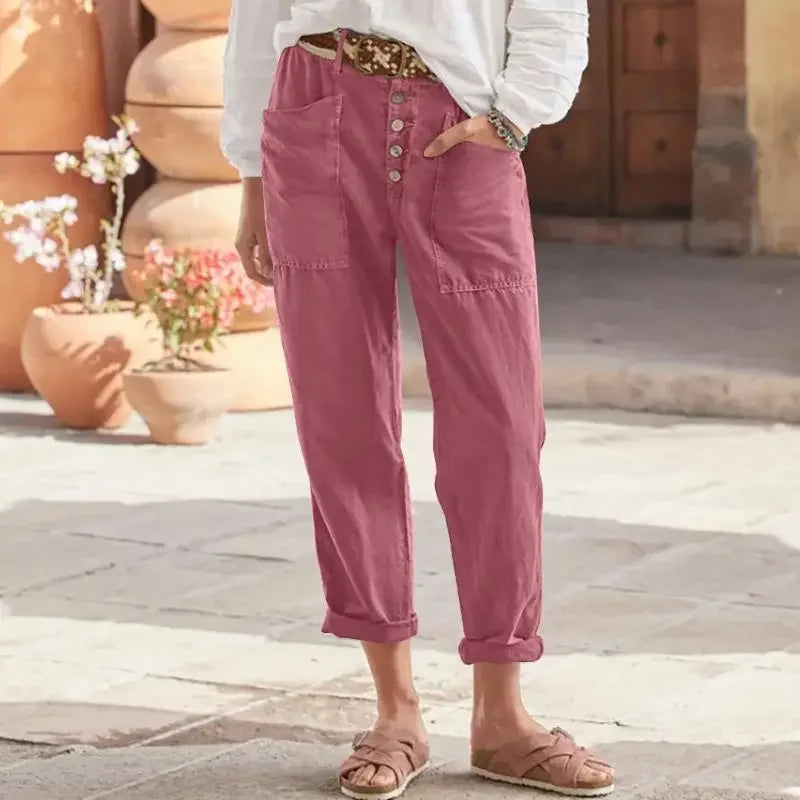 Pantalón de corte relajado y cintura alta para mujer – LIVARA