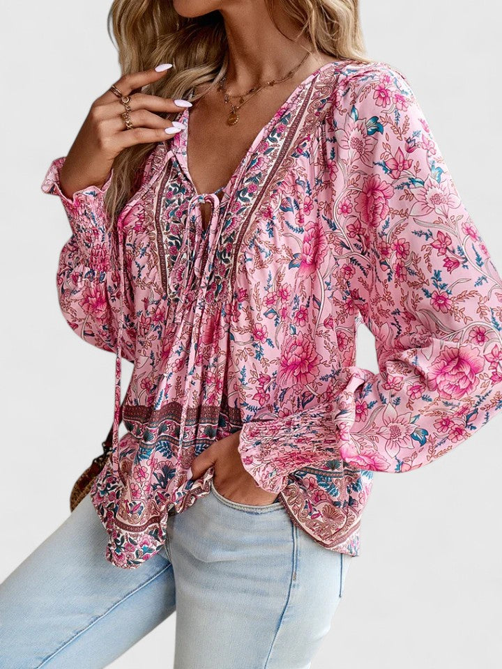 LUCÍA – Blusa bohemia floral de manga larga para mujer