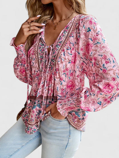 LUCÍA – Blusa bohemia floral de manga larga para mujer