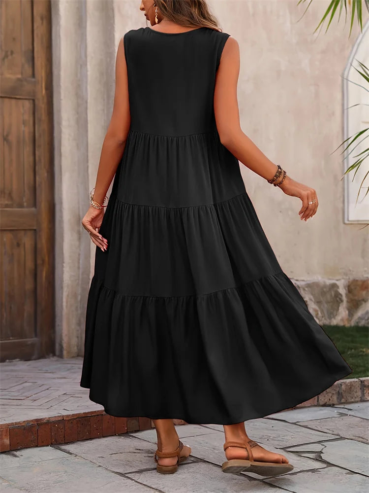 Vestido de verano sin mangas con escote en V y corte A – AROA