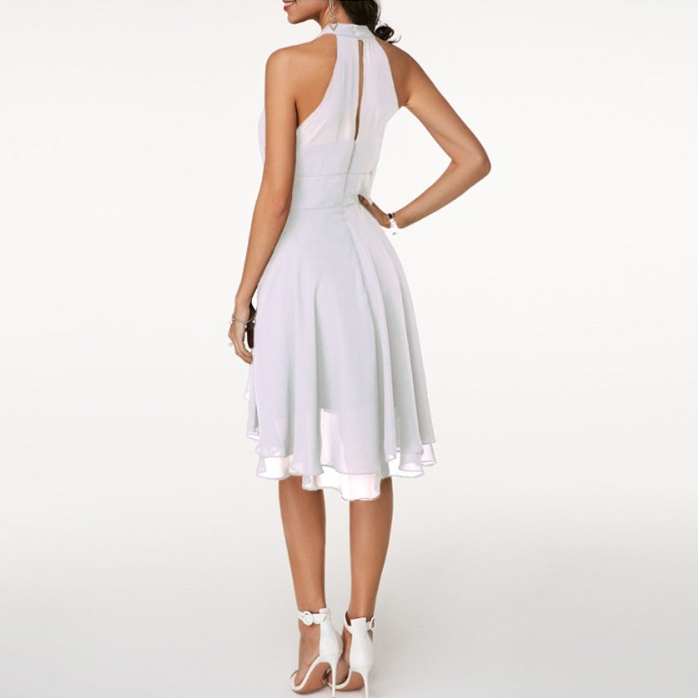 Destiny – Vestido midi veraniego ajustado con cuello halter para mujer