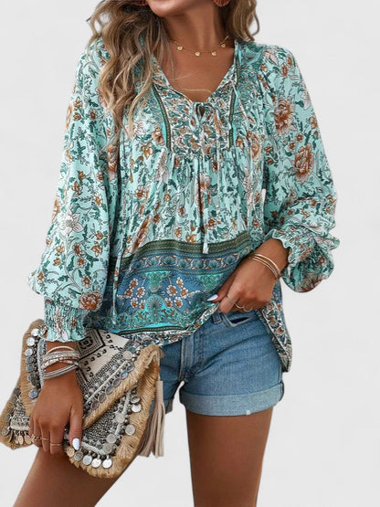 LUCÍA – Blusa bohemia floral de manga larga para mujer