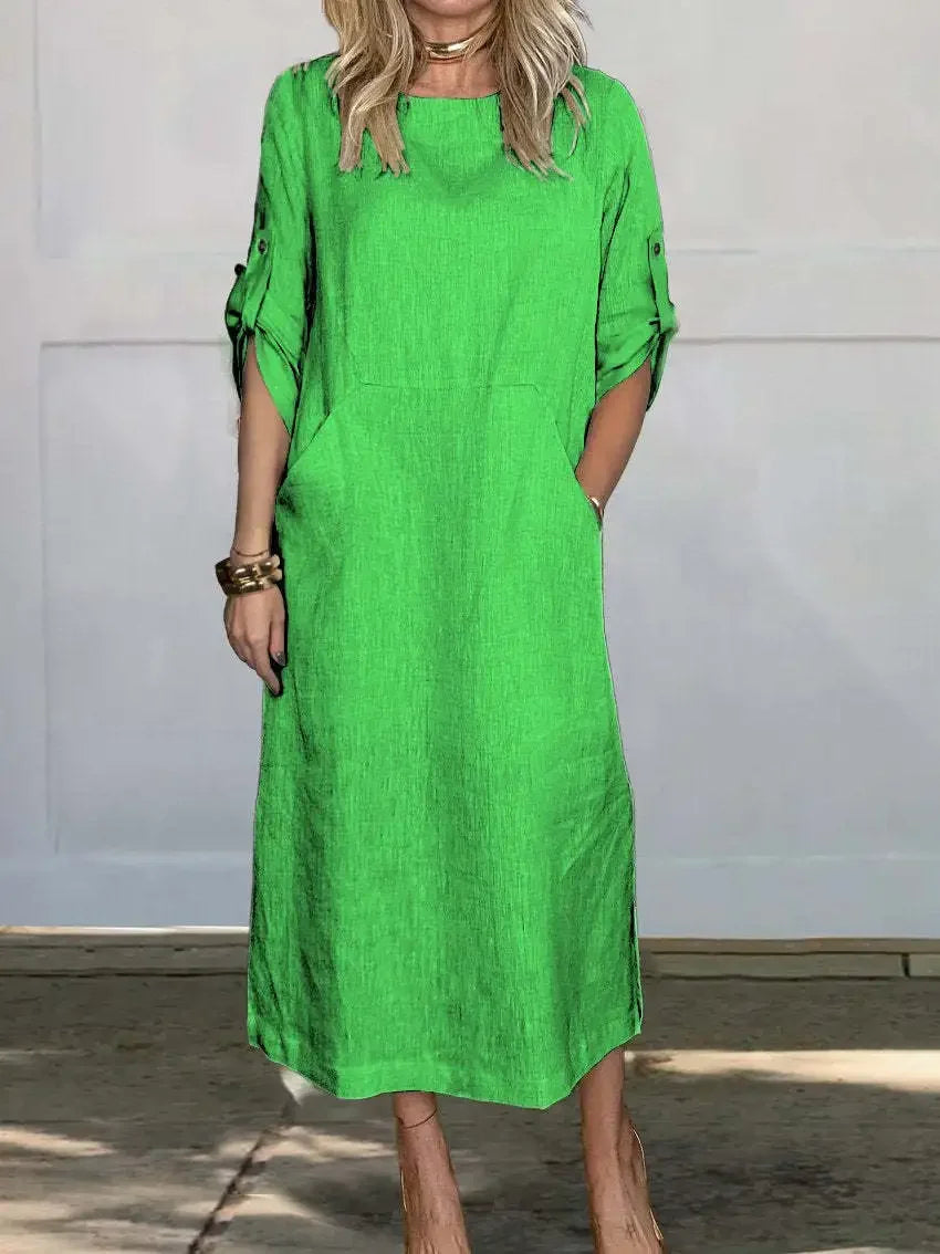 Dávena – Vestido de noche fluido con caída drapeada en corte A para mujer