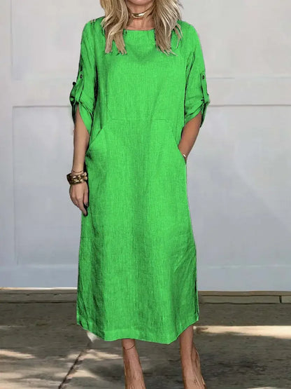 Dávena – Vestido de noche fluido con caída drapeada en corte A para mujer
