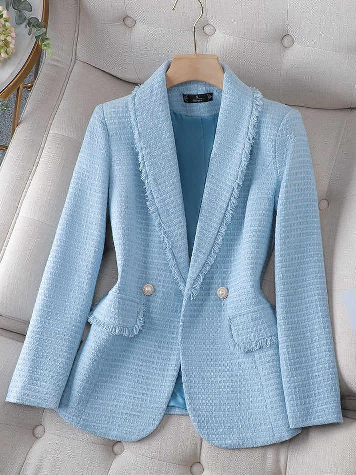 ROMOLA – Blazer estiloso con flecos y tela texturizada para mujer