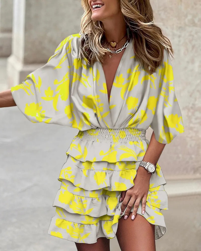 ALMA – Vestido mini con estampado bohemio y volantes para mujer