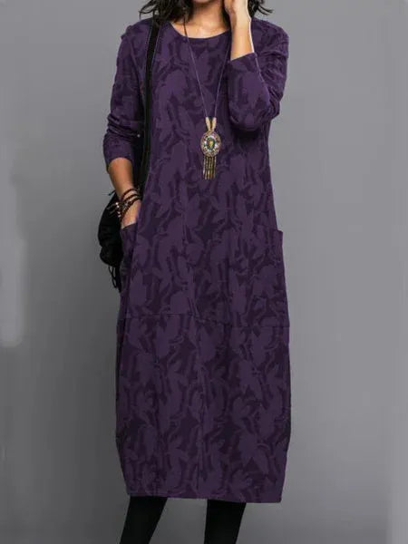 Vestido midi casual con mangas largas y corte fluido – HILENA