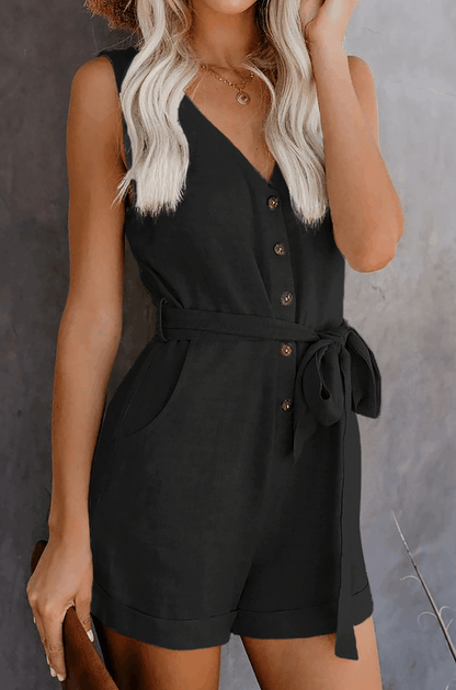 Mono de lino elegante con detalle de lazada en la cintura – LUMARIA