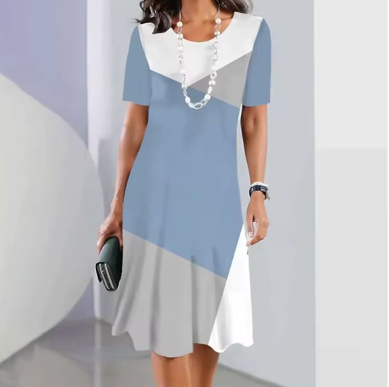 Aurelia – Vestido midi estampado con mangas cortas en corte A para mujer