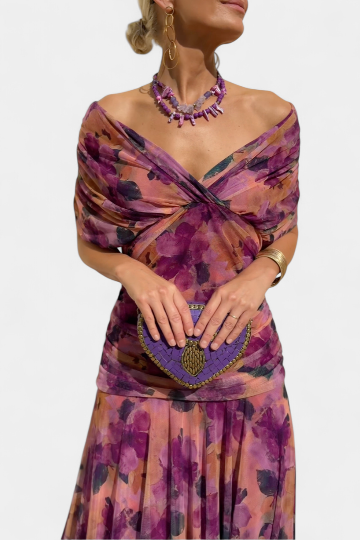 Amaranta – Vestido maxi floral con escote en V para mujer