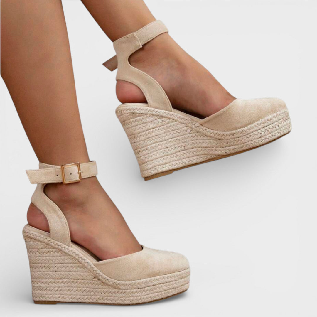 CAROLINA – Sandalias de cuña tejida con correa al tobillo para mujer
