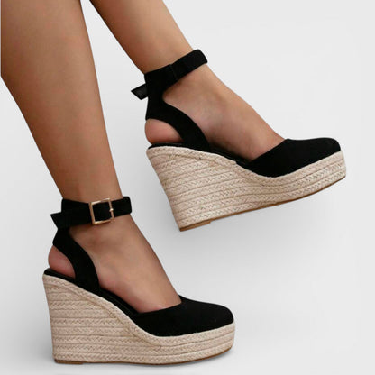 CAROLINA – Sandalias de cuña tejida con correa al tobillo para mujer