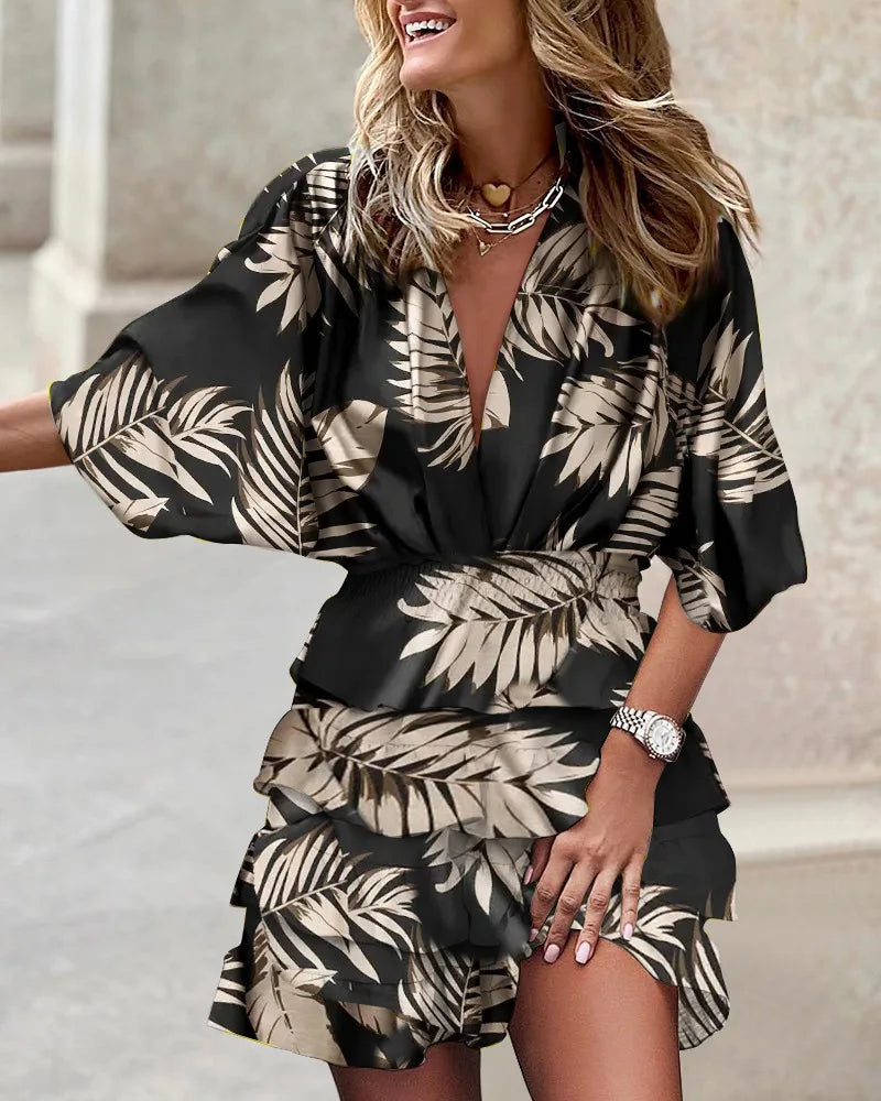 ALMA – Vestido mini con estampado bohemio y volantes para mujer