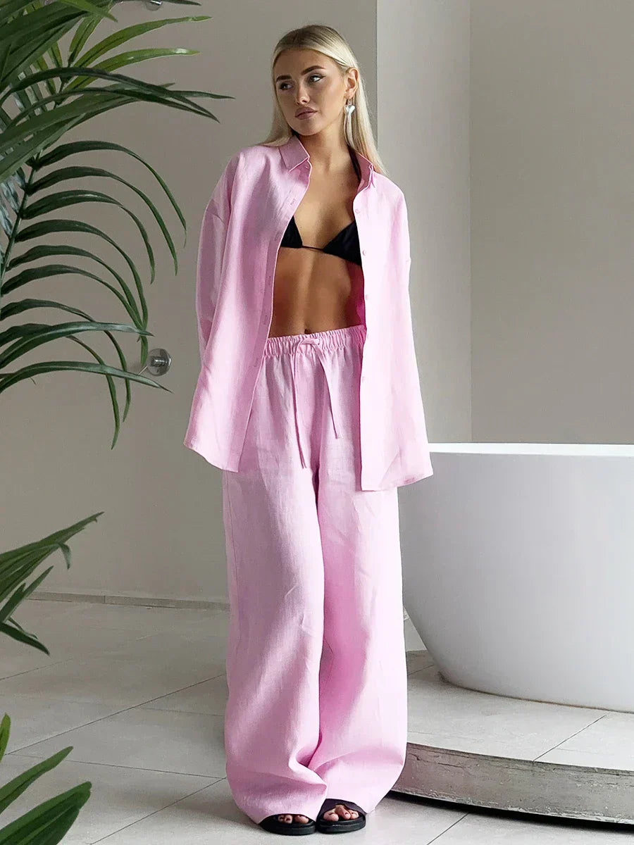 Siena – Conjunto de mujer con pantalón fluido y blusa abierta