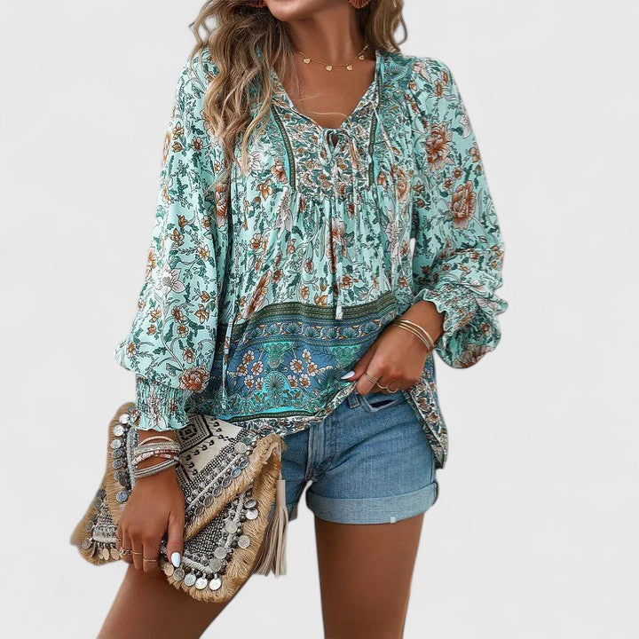 LUCÍA – Blusa bohemia floral de manga larga para mujer