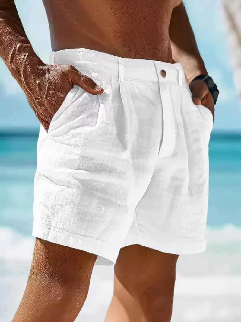 Pantalones Cortos De Lino Transpirables Para Hombres Con Estilo Veraniego – AARON