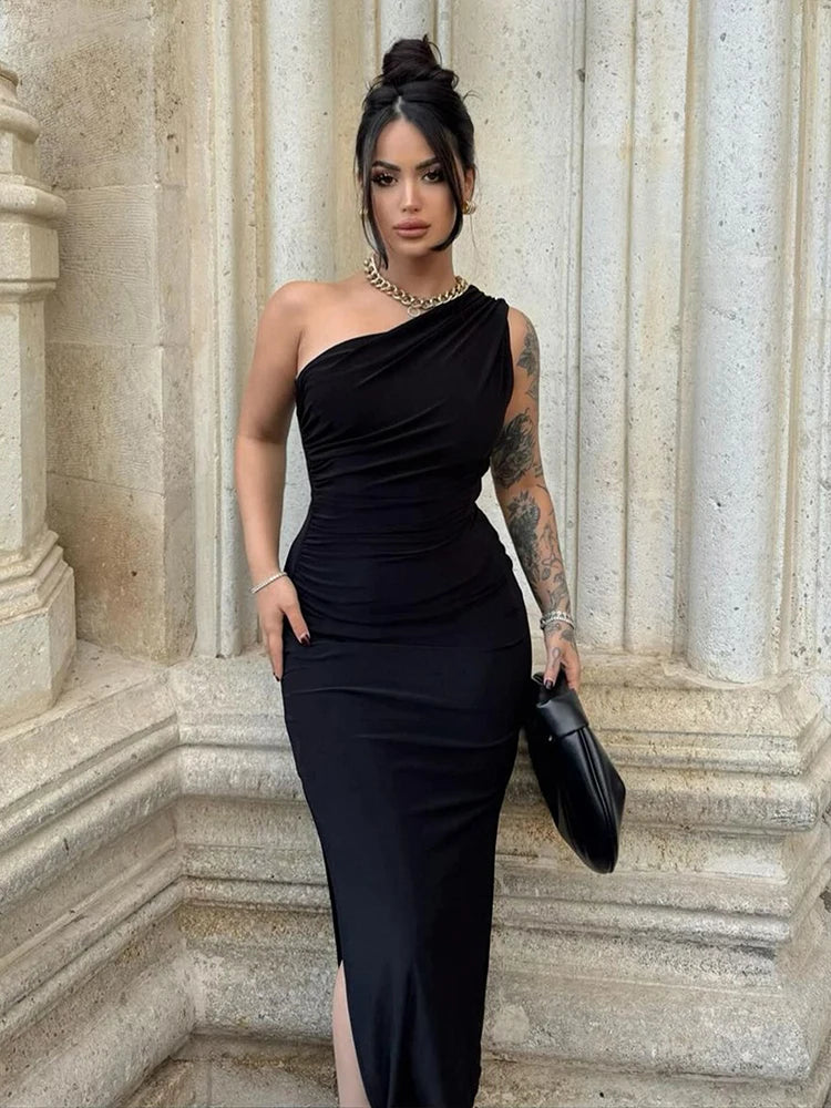 Vestido bodycon de un solo hombro con abertura lateral – CARMEN DIVA