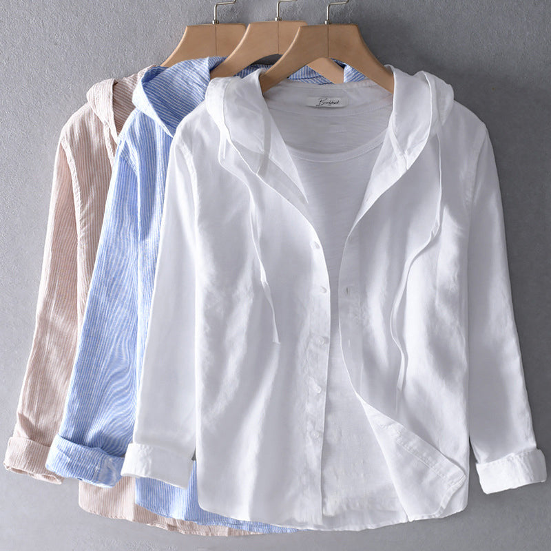 Blusa de mujer a rayas con capucha y cierre de botones – GREVINA