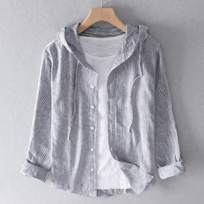 Blusa de mujer a rayas con capucha y cierre de botones – GREVINA