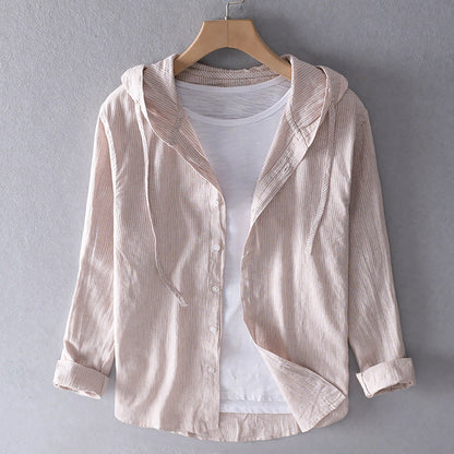 Blusa de mujer a rayas con capucha y cierre de botones – GREVINA