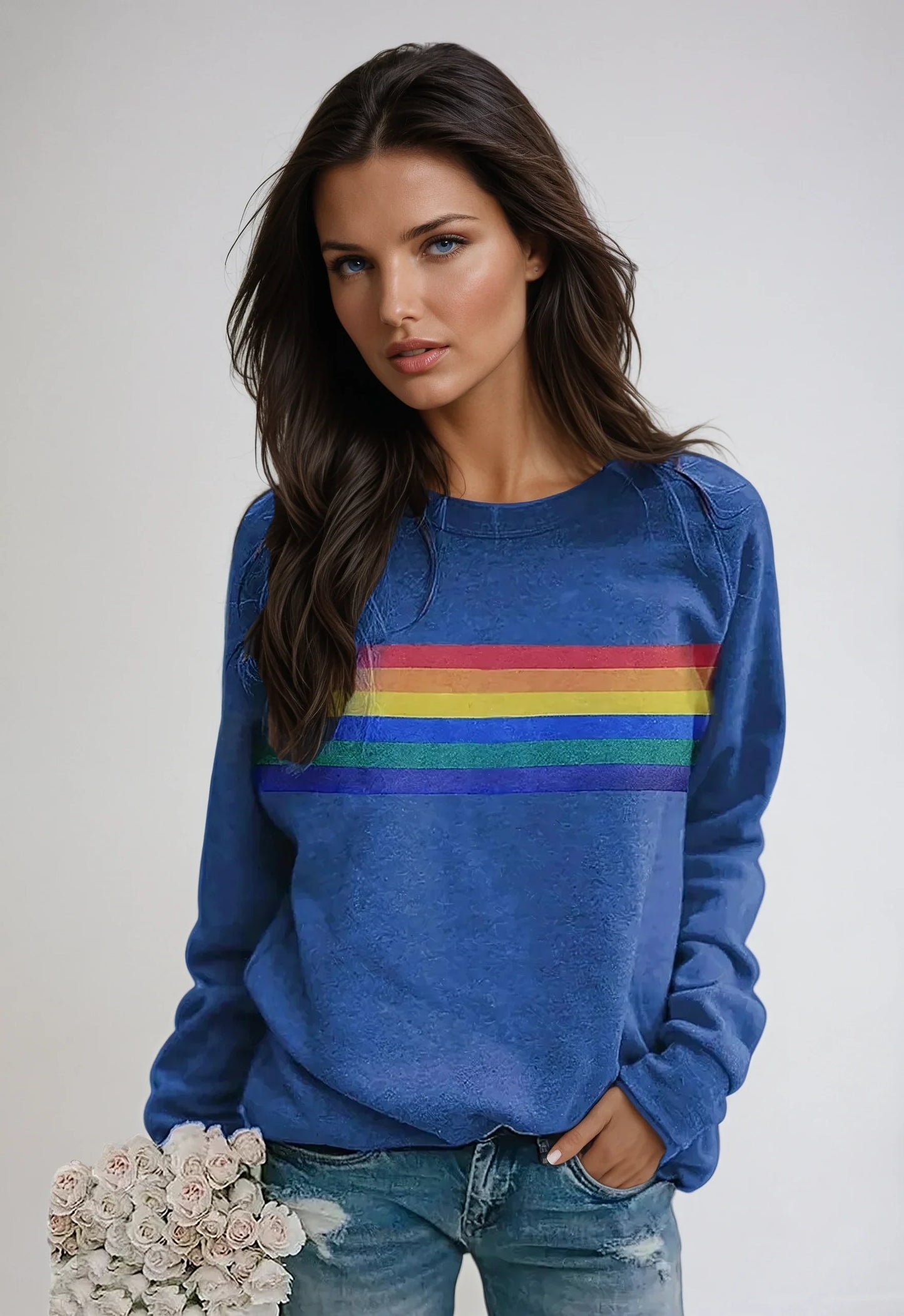 Sudadera de mujer con estampado de arcoíris y manga larga – LUNARIA