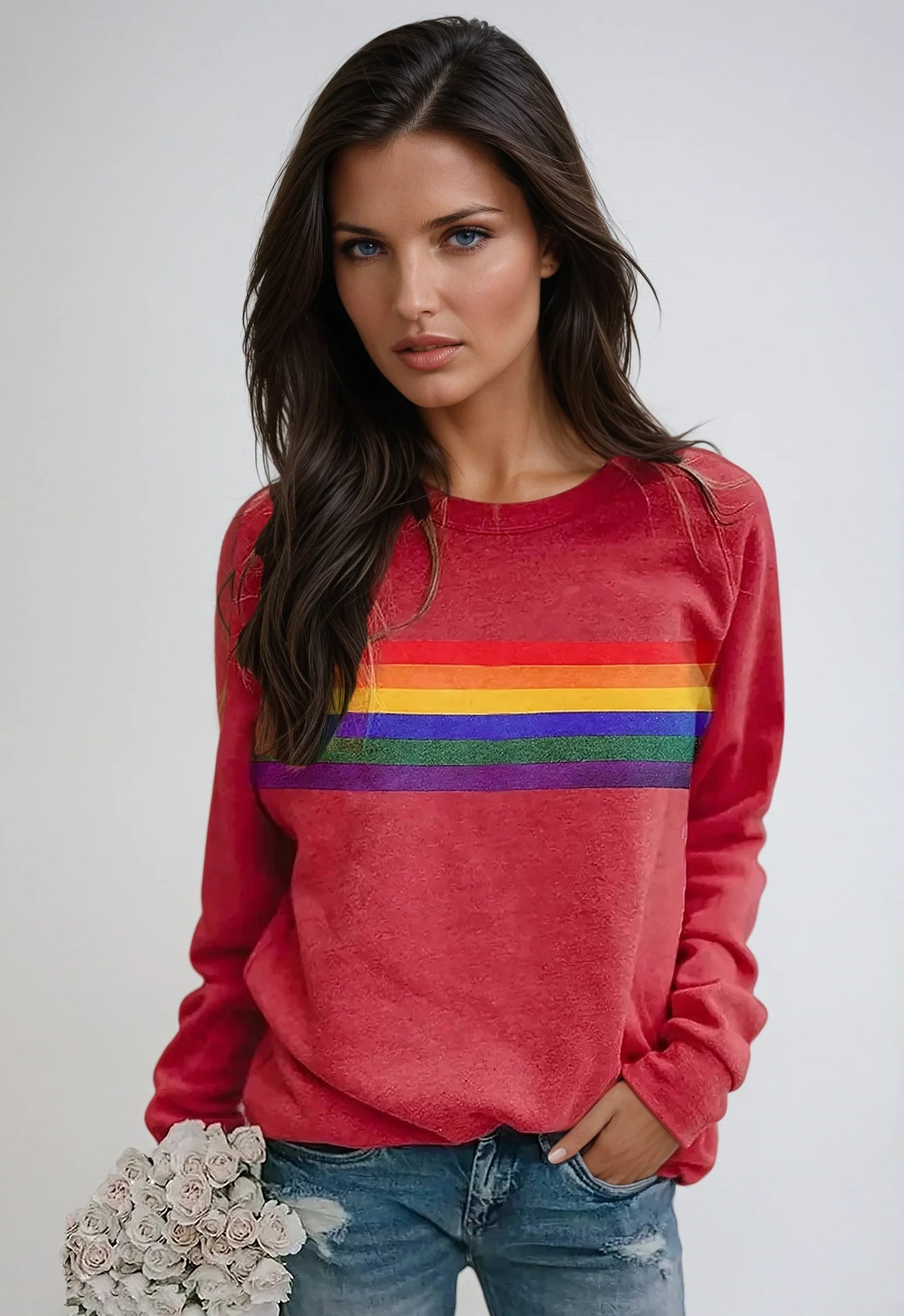 Sudadera de mujer con estampado de arcoíris y manga larga – LUNARIA