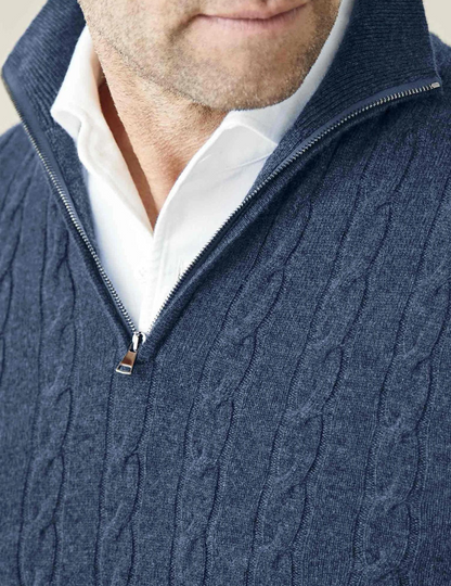 Suéter de hombre con dibujo trenzado y cuello alto con cremallera – ALDERIK