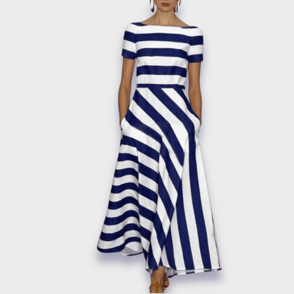 Vestido midi de rayas con escote barco para mujer – ALYA