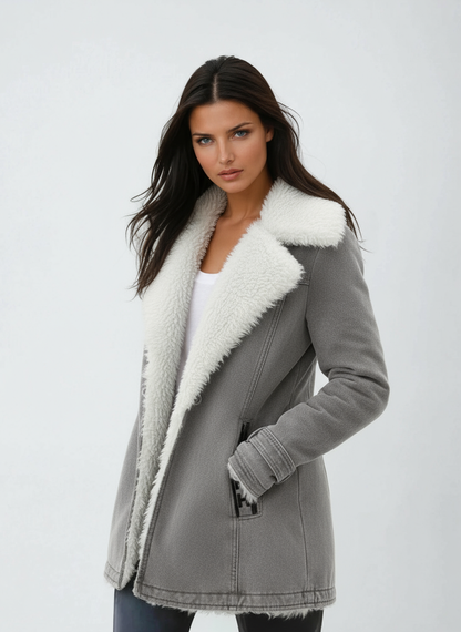 Abrigo de invierno para mujer con cuello de peluche y cierre de botones – JACIRA