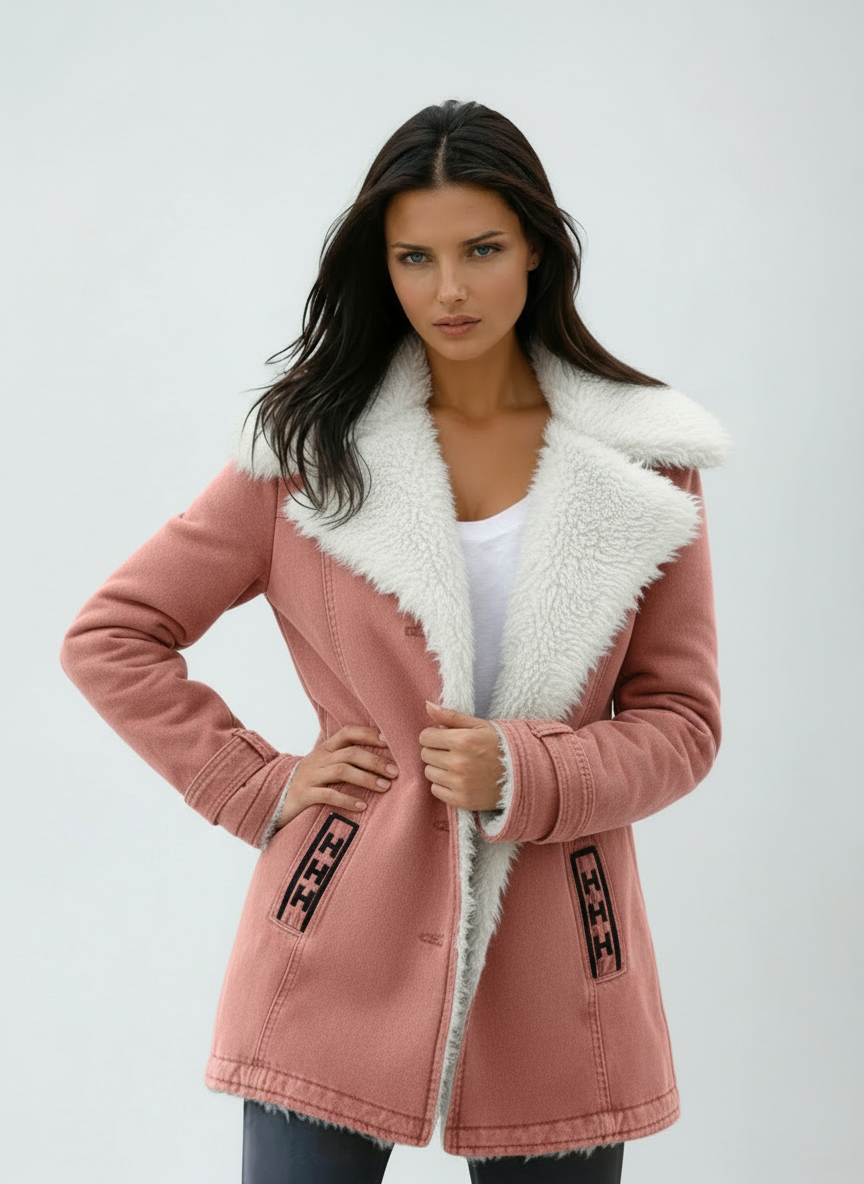 Abrigo de invierno para mujer con cuello de peluche y cierre de botones – JACIRA
