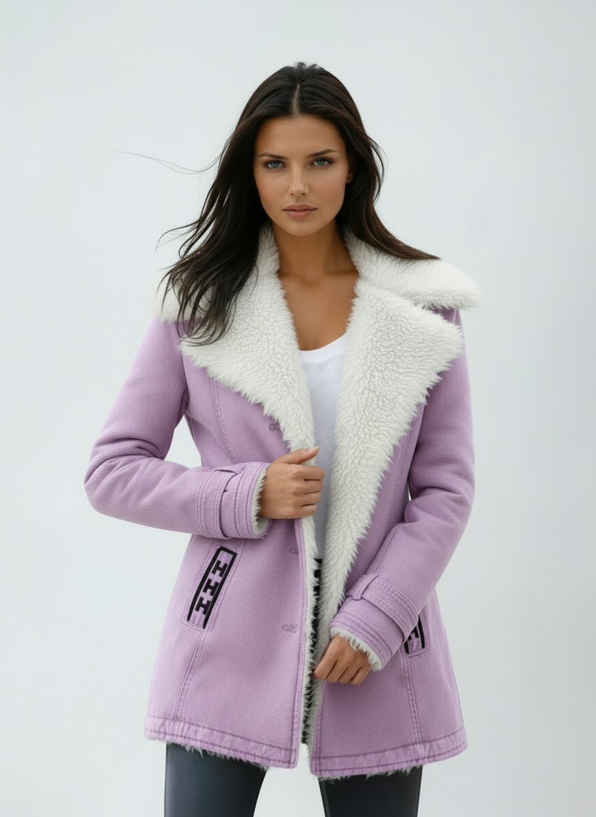 Abrigo de invierno para mujer con cuello de peluche y cierre de botones – JACIRA