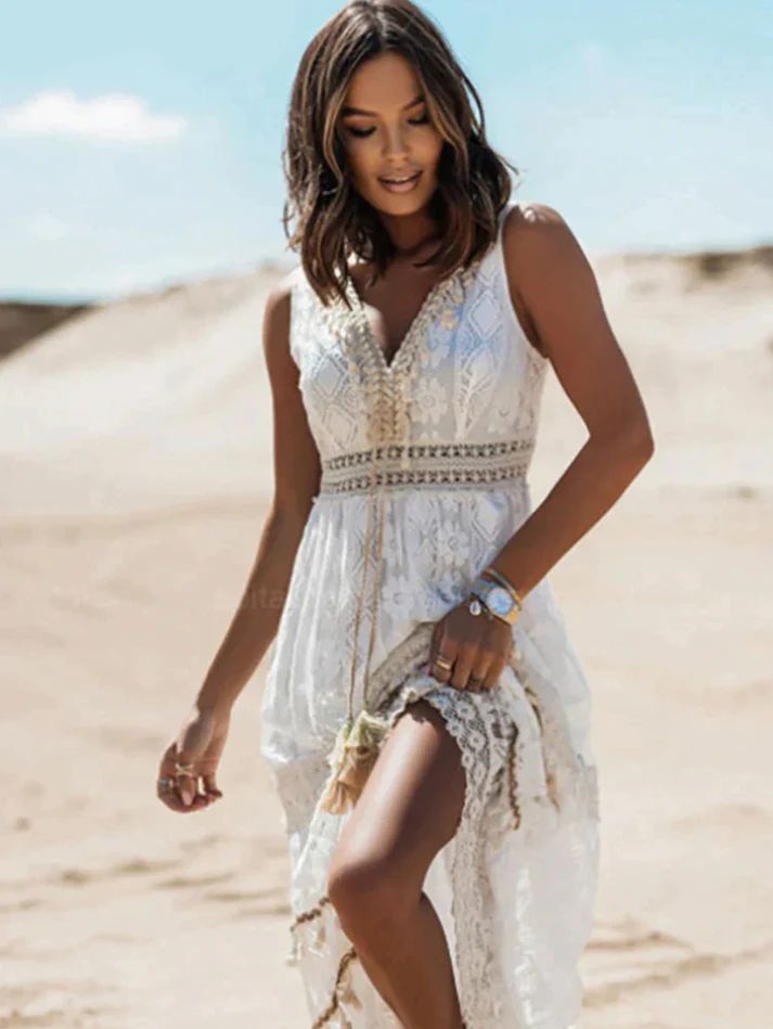 Vestido largo bohemio sin mangas para mujer, ideal para verano – ELIARA