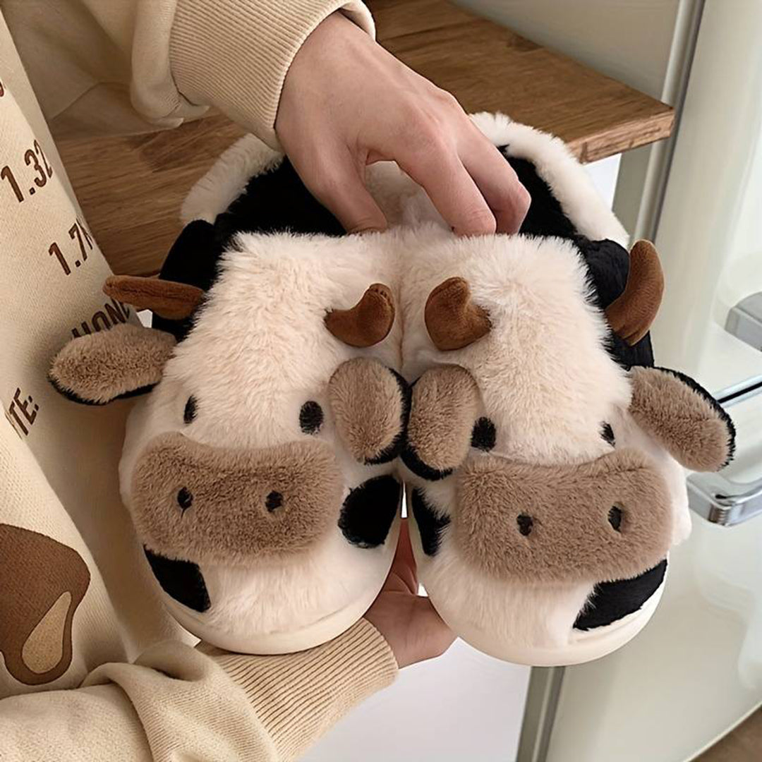 NICOLE - Zapatillas de casa cálidas con diseño de vaca para mujeres