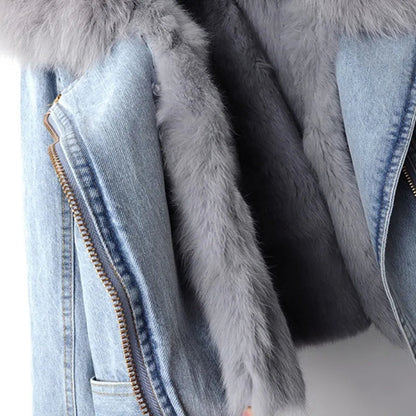 Chaqueta vaquera de invierno para mujer con cuello de peluche – DENALIA