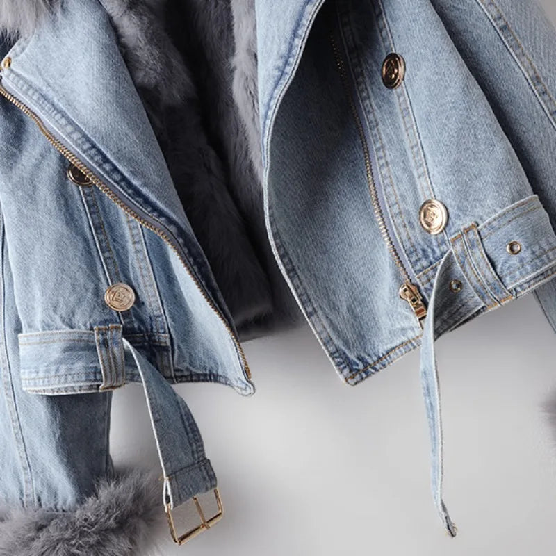 Chaqueta vaquera de invierno para mujer con cuello de peluche – DENALIA