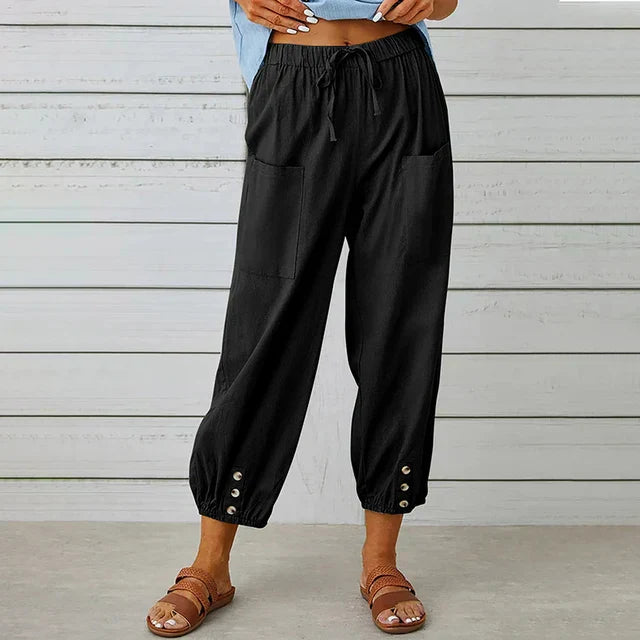 Pantalón veraniego fluido con cintura elástica – AMELYA