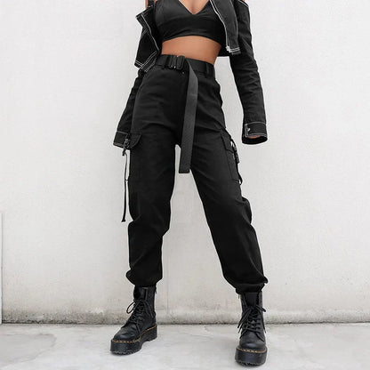 Pantalón cargo de mujer con cintura alta y detalle de cinturón – ROSWITHA