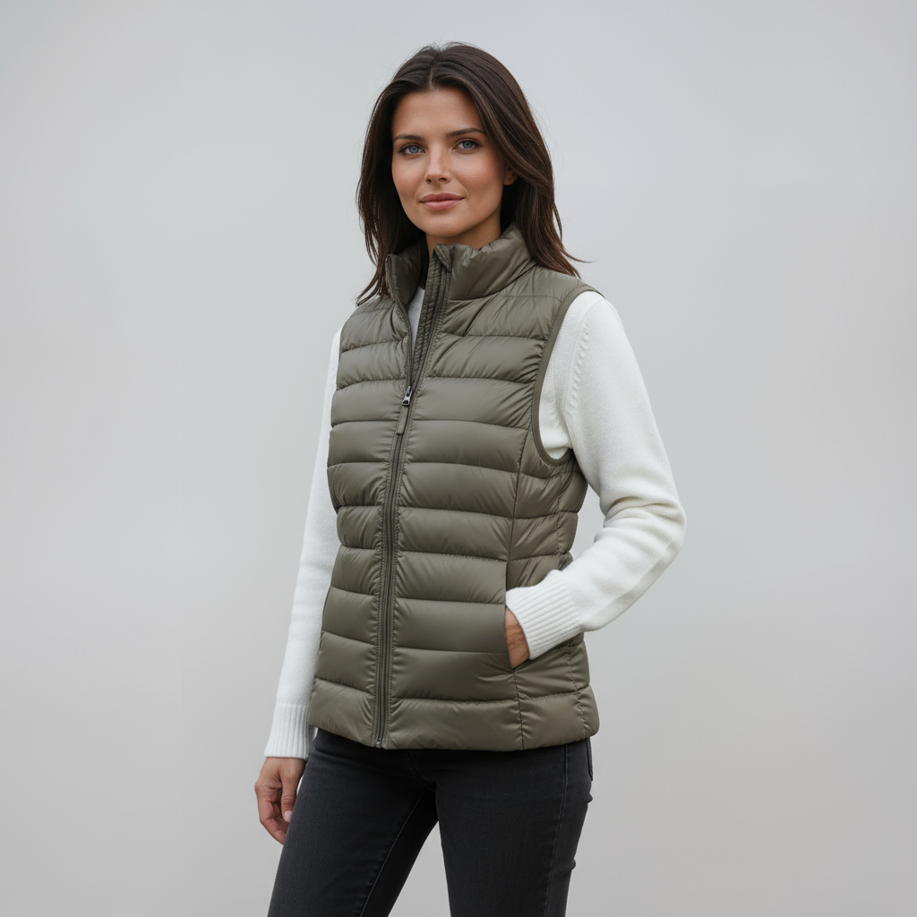 IVAREL – Chaleco acolchado para mujer con cuello alto y diseño ligero