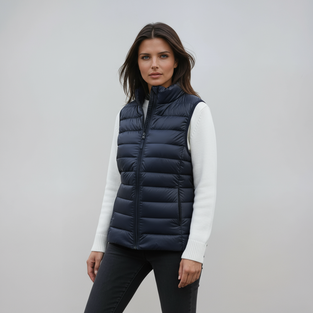 IVAREL – Chaleco acolchado para mujer con cuello alto y diseño ligero