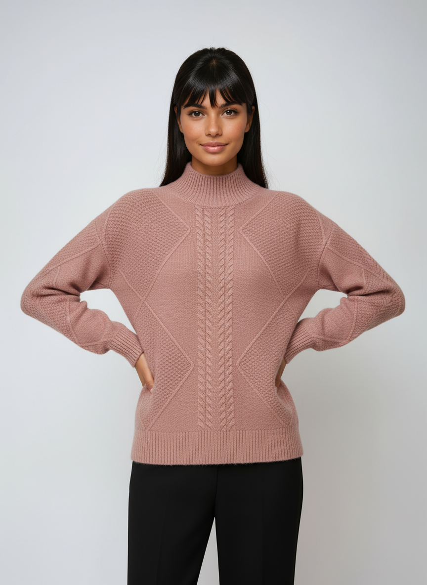 ELLARA – Jersey de mujer con diseño de ochos y cuello alto