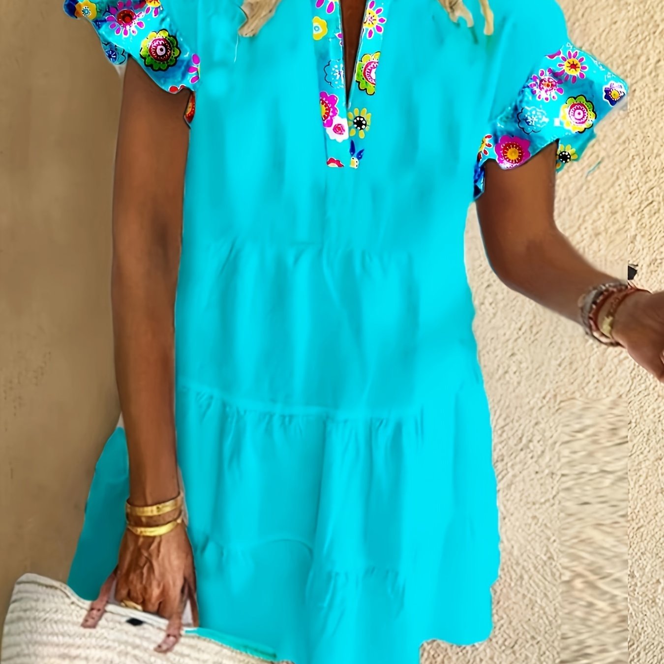 Zirela – Vestido mini bohemio con mangas con volantes para mujer