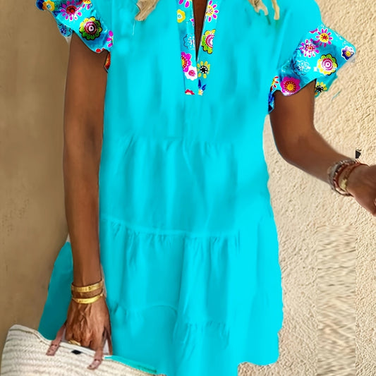 Zirela – Vestido mini bohemio con mangas con volantes para mujer