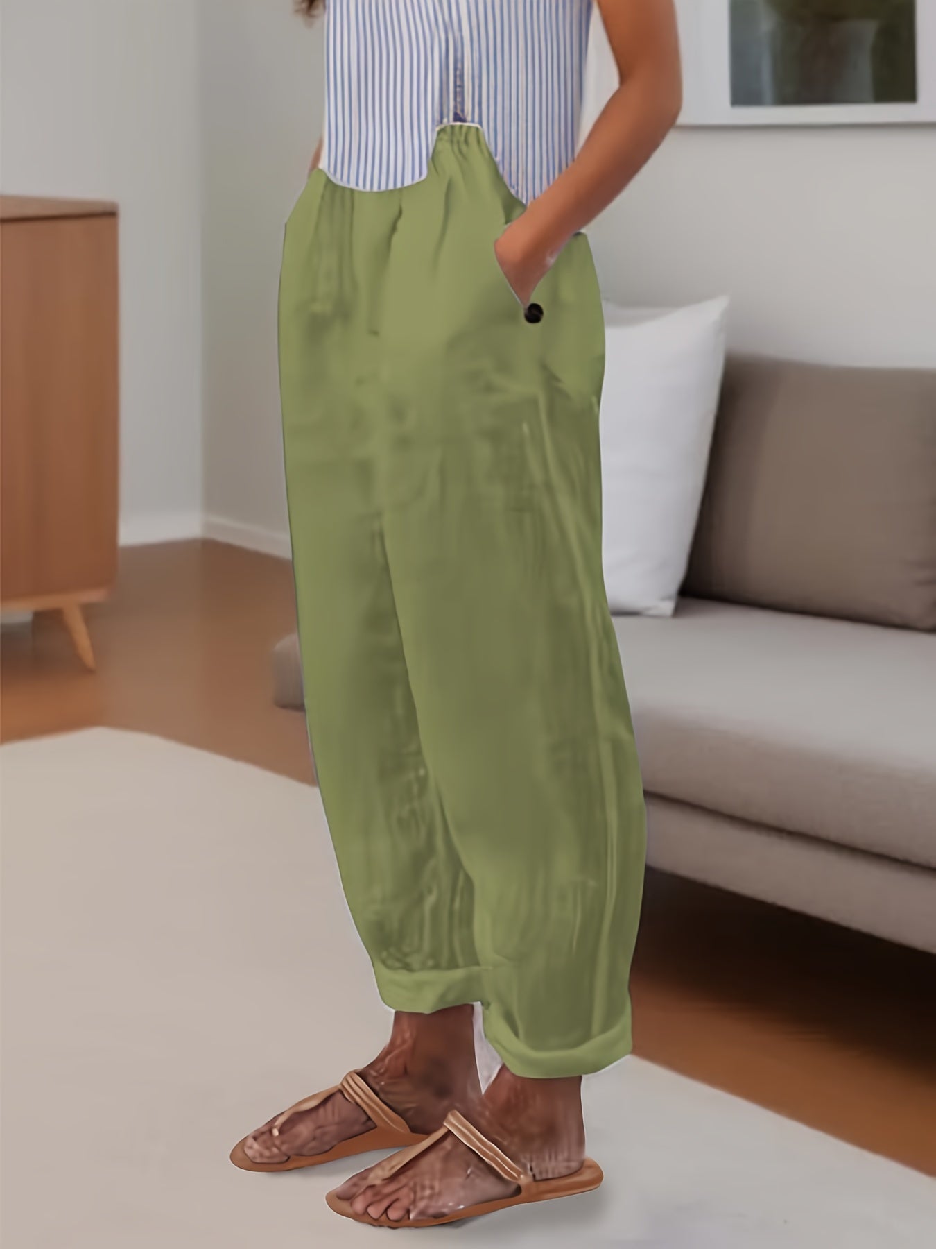 Pantalón de lino de talle alto con corte relajado para mujer – CELINA